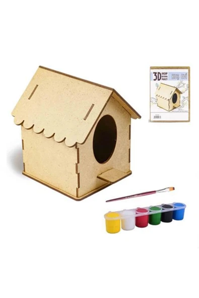 Kampus Kırtasiyem Ahşap Maket Kuş Evi, Akrilik Boya Ve Fırça Seti, 3d Maket, Puzzle, Ahşap Boyama Seti ürün görseli 1