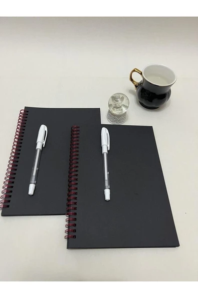Kampus Kırtasiyem Siyah Yaprakli Spiralli Defter 15x21 Cm 100 gr 40 Yaprak 80 Sayfa Ve Beyaz Kalitli Jel Kalem - Resim 3