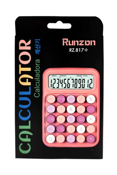 Temel Runzon Renkli Elektronik Hesap Makinesi Pembe RZ817 ürün görseli 1