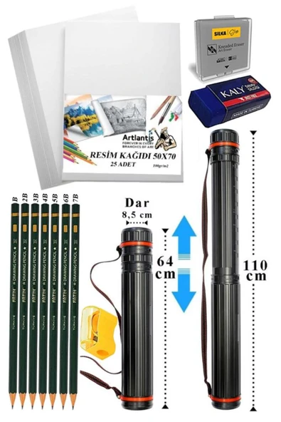 Gülpaş Kırtasiye Bozuka Proje Tüpü Silindir 1 Ad. 50x70 cm Resim Kağıdı 25 Ad. Dereceli Resim Kalemi Prof.baş. seti ürün görseli 1