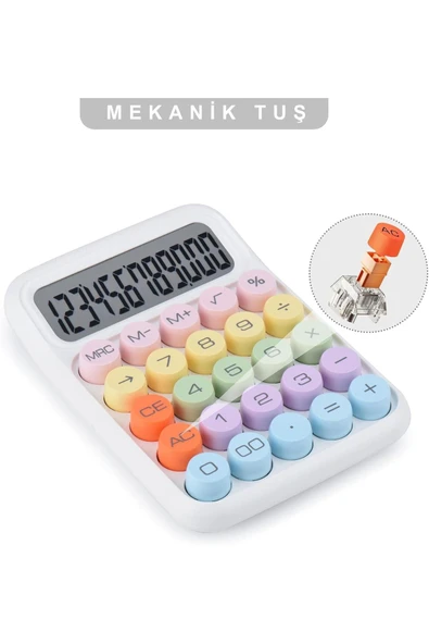 Kampus Kırtasiyem Renkli Çok Şirin 12 Hane Mekanik Hesap Makinası Büyük Ekranlı 4 Fonksiyonlu - Resim 3