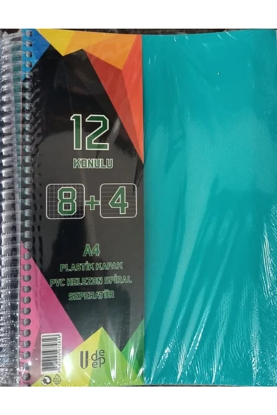 UMUT DEFTER U-deep A4 Büyük Boy 300 Yaprak Ayraçlı Spiralli Plastik Kapaklı 8 Kareli + 4 Çizgili Defter ürün görseli 1