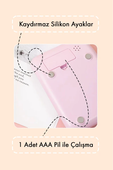 Kampus Kırtasiyem Renkli Hesap Makinesi - 12 Haneli Yuvarlak Tuşlu Pembe Renk Hesap Makinesi - 4 Fonksiyonlu - Resim 6