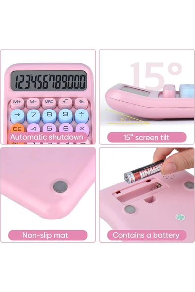Kampus Kırtasiyem Renkli Çok Şirin 12 Hane Mekanik Hesap Makinası Büyük Ekranlı 4 Fonksiyonlu Ev Ofis Okul Pe - Resim 8