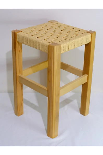 ARMES EV CONCEPT El Yapımı Ahşap Örmeli Hasır Tabure 45 Cm | Şık Ve Zarif Tasarım - Resim 3