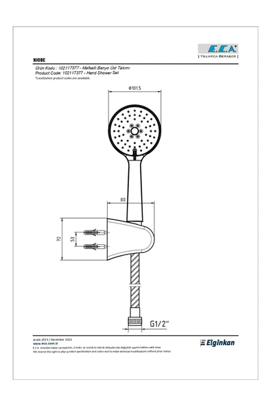 Eca Niobe Mafsallı El Duş Seti (3 Fonksiyonlu) 102117377 - Resim 2