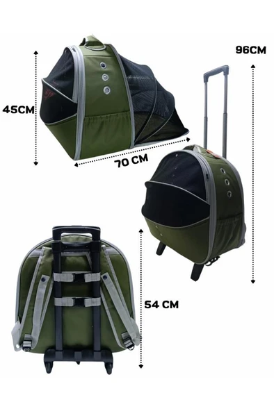 La Vista Grand Paris Tekerlekli Genişletilebilen Kedi, Küçük Köpek Taşıma Çantası Yeşil 40-40-50cm - Resim 2