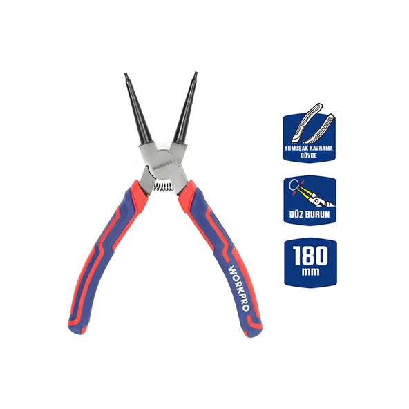 WORKPRO WP231152 180MM Cr-V Düz Yaylı Profesyonel İç Segman Pensesi ürün görseli