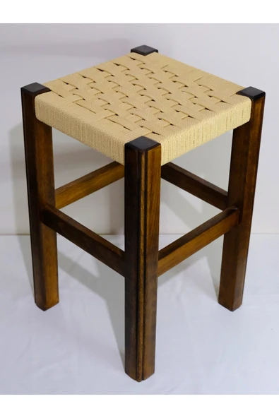 ARMES EV CONCEPT El Yapımı Ahşap Örmeli Hasır Tabure 45 Cm | Şık Ve Zarif Tasarım - Resim 3