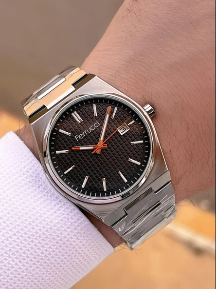 Ferrucci Çelik Kordon Takvimli Kadran 2 Yıl Garantili 3Atm Suya Dayanıklı Erkek Kol Saati F.U3625.04 - Resim 3