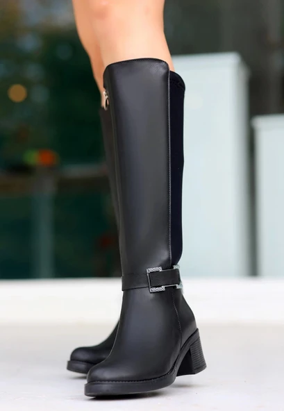 Emrat Siyah Cilt Topuklu Çizme ürün görseli 1