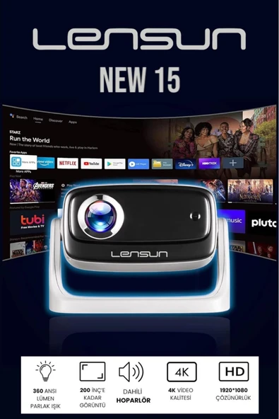 LENSUN NEW 15 Taşınabilir Android Projeksiyon Dahili Hoparlör Ve Wifi Akıllı Sinema Projektör ürün görseli