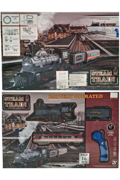 Pilli, Işıklı 16 Parça Oyuncak Tren Seti – Steam Train RC Model - Resim 4