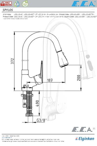 Eca E.c.a Spylos Mutfak Eviye Bataryası Uzaya Bilir Spiralli Başlık Eviye Bataryası 102118142 - Resim 2