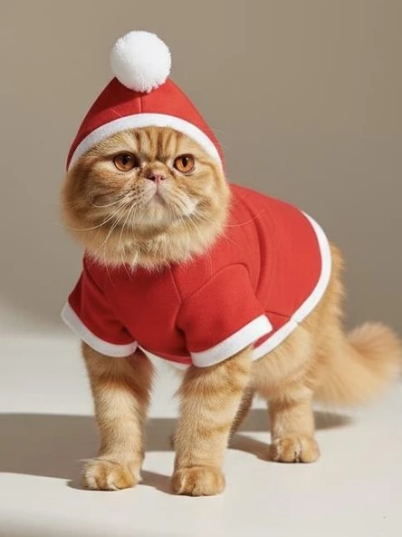 Santa's Bag Yılbaşı Kedi Kıyafeti Premium Kırmızı Polar | Kapüşonlu Noel Kedi Kostümü | Kurabiye Temalı - Resim 4