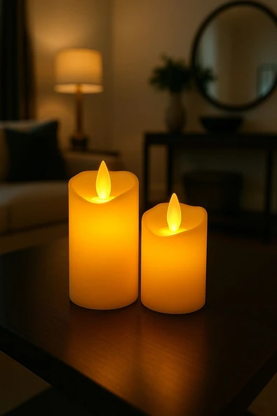 2'li Titreyen Alevli Beyaz Led Mum Yılbaşı Süsü ürün görseli