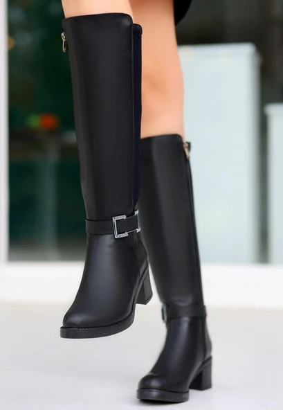 Emrat Siyah Cilt Topuklu Çizme - Resim 3