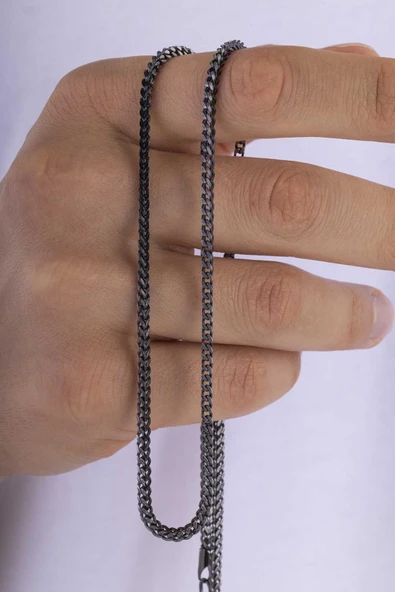 Gümüş Pazarım Oksitli Köşeli Kare Kesim Erkek Çelik Zincir - Resim 4