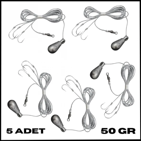 Uyguna-Yakala 5 Adet-50 gr 3 İğneli Kurşunlu Fırdöndülü Dip Beden Oltası Takımı-TAK.164 ürün görseli