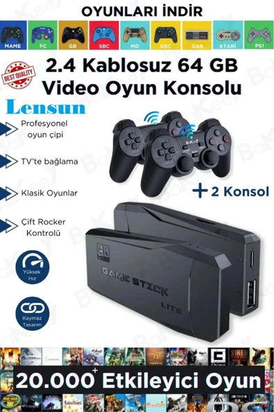 LENSUN ATARİ  4khd Retro Game Stick 90 Lı Yıllar Atari Makinası Oyunları 20000 Oyunlu Konsolu ürün görseli