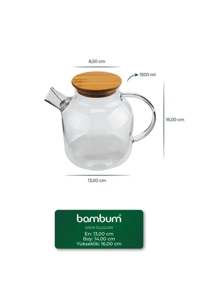 Bambum  Taric - Cam Demlik 1500ml - Resim 4