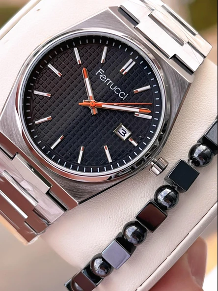 Ferrucci Çelik Kordon Takvimli Kadran 2 Yıl Garantili 3Atm Suya Dayanıklı Erkek Kol Saati F.U3625.04 ürün görseli