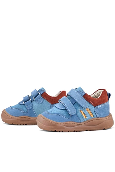 Rakerplus Schaggy Hakiki Deri Mavi Bordo Cırtlı Bebek Spor Ayakkabı - Resim 6