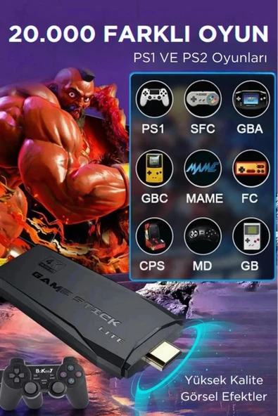 LENSUN ATARİ  4khd Retro Game Stick 90 Lı Yıllar Atari Makinası Oyunları 20000 Oyunlu Konsolu - Resim 3