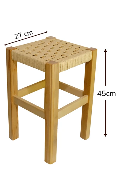 ARMES EV CONCEPT El Yapımı Ahşap Örmeli Hasır Tabure 45 Cm | Şık Ve Zarif Tasarım - Resim 2