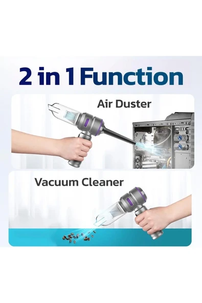 HOTSY Kablosuz Araç İçi Süpürge Mor | 17000PA Güçlü Vakum | Fırçasız Motor | Üfleme & Vakum - Resim 3