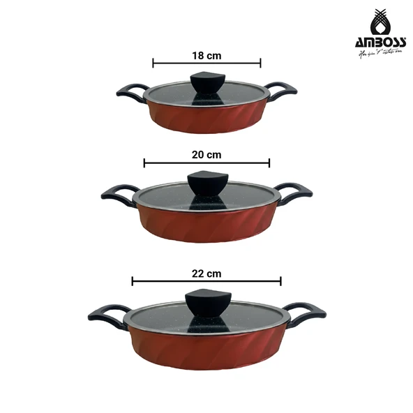 Vento 6 Parça Cam Kapaklı Döküm Sahan Omlet Seti (Kırmızı) - Resim 5