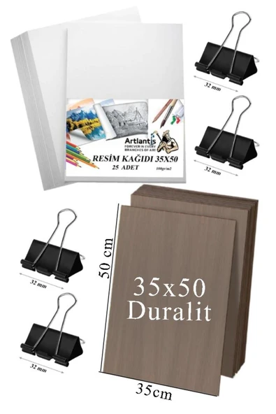 Gülpaş Kırtasiye Karakalem Eskiz Çizim Seti Durolit Seti 35x50 cm Duralit 1 Adet 35x50 Resim Kağıdı 25 Adet Mandal Me ürün görseli 1