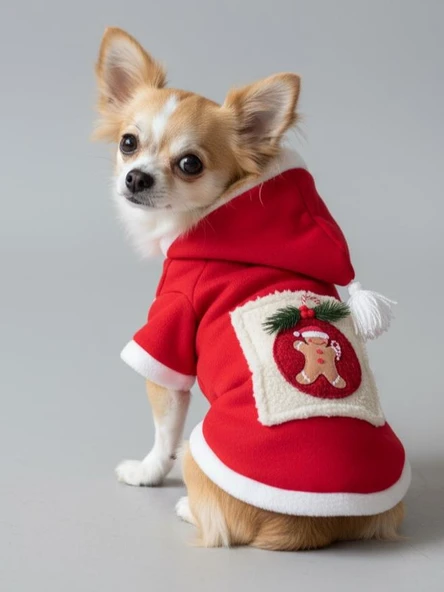 Kartopu Yılbaşı Köpek Kıyafeti Premium Kırmızı Polar | Kapüşonlu Noel Köpek Kostümü | Küçük Irklar İçin ürün görseli