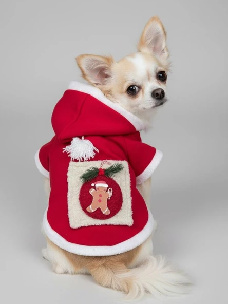 Kartopu Yılbaşı Köpek Kıyafeti Premium Kırmızı Polar | Kapüşonlu Noel Köpek Kostümü | Küçük Irklar İçin - Resim 9