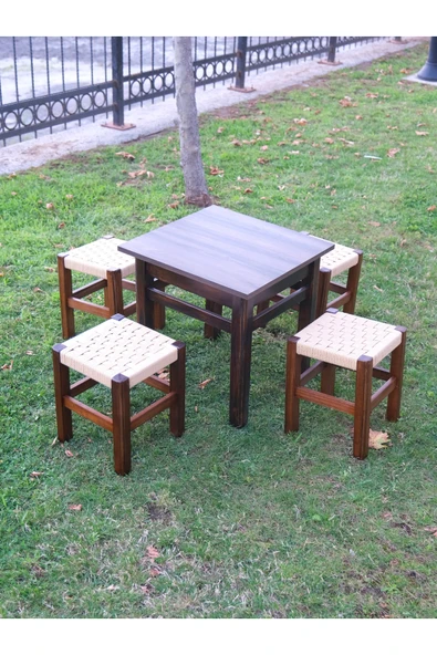 ARMES EV CONCEPT Kare Masa ve 4 Adet Örme Hasır Tabure Takımı (35 cm) ürün görseli