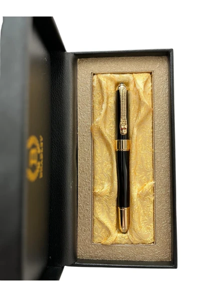 Premium Siyah Metal Dolma Kalem - Özel Şık Hediye Kutulu - Altın Detaylı ürün görseli