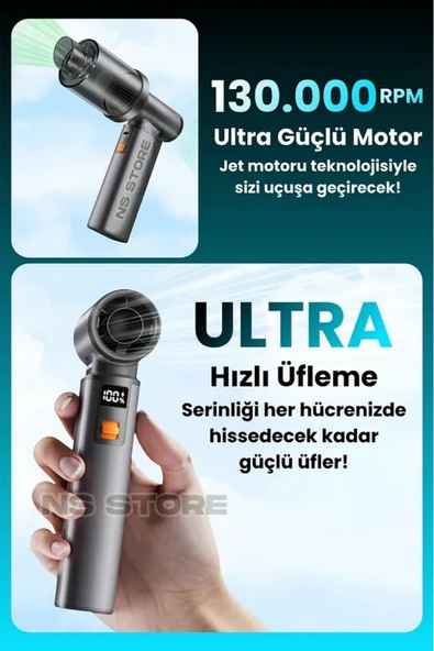 NS Store F1 Turbo Jet Fan – 130.000 RPM Ultra Güçlü Motor, 4000mAh Batarya, Vakum + Üfleme 2’si 1 Arada - Resim 2