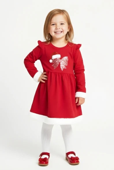 Kız Çocuk Yılbaşı Temalı 2 İplik Şardonlu Elbise 12433 ürün görseli 1