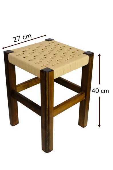 ARMES EV CONCEPT El Yapımı Ahşap Örmeli Hasır Tabure 40 cm | Şık ve Zarif Tasarım - Resim 2