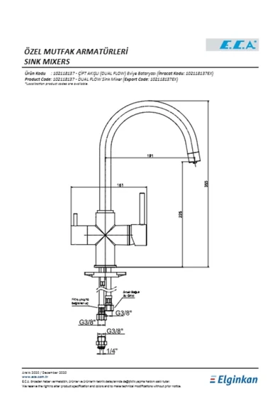 Eca Çift Akışlı (dual Flow) Eviye Bataryası - Resim 2