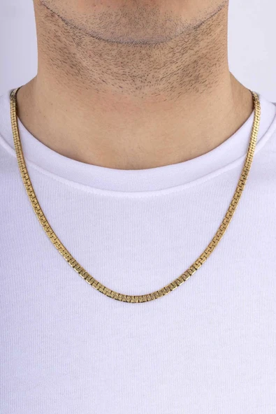 Gümüş Pazarım Altın Kaplama Çelik Kare Yassı Erkek Zincir ürün görseli 1