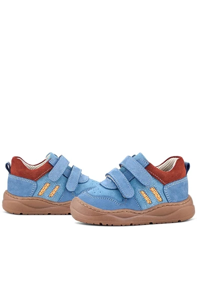 Rakerplus Schaggy Hakiki Deri Mavi Bordo Cırtlı Bebek Spor Ayakkabı - Resim 8