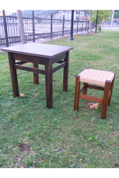 ARMES EV CONCEPT Kare Masa ve 1 Adet Örme Hasır Tabure Takımı (35 cm) - Resim 2