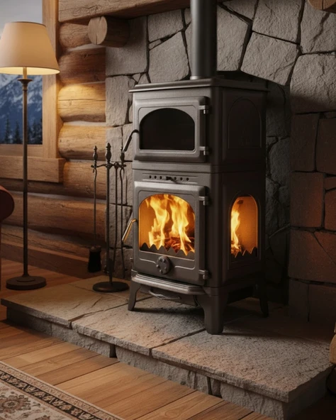 Reyo Stove Mengücek Üç Camlı Yan Kapak Fırınlı Döküm Şömine Soba - Resim 2