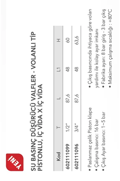 Eca Basınç Düşürücü Valf 3/4" Volanlı Tip Vida X Iç Vida 602111096 - Resim 3