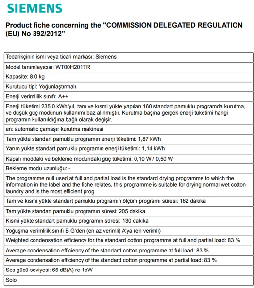 Siemens iQ300 WT00H201TR 8 KG Isı Pompalı Kurutma Makinesi - Resim 5