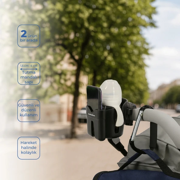 Babyjem Bebek Arabası Aksesuar 2 Parça Set Telefon Tutucu + Kanca XL ürün görseli 1