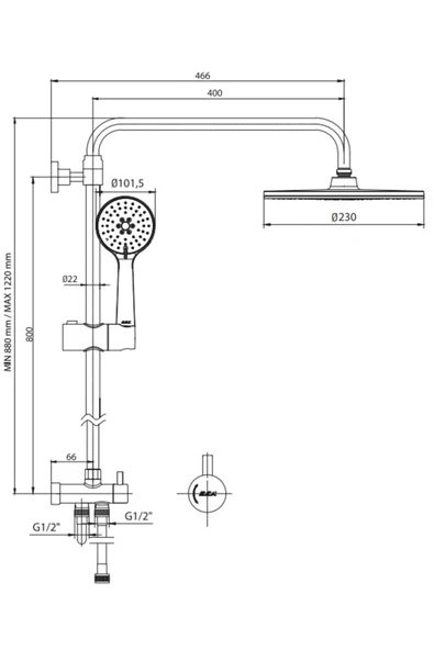 Eca E.c.a Niobe Teleskobik Kolonlu Banyo Tepe Duş Seti Yuvarlak Takım 102158039 - Resim 2