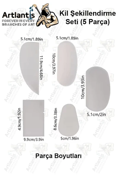 Metal Sistre Çeki Tarağı 5 li 1 Paket Çömlek Kil Polimer Çelik Kazıyıcı Şekillendirme Seti Paslanmaz - Resim 2