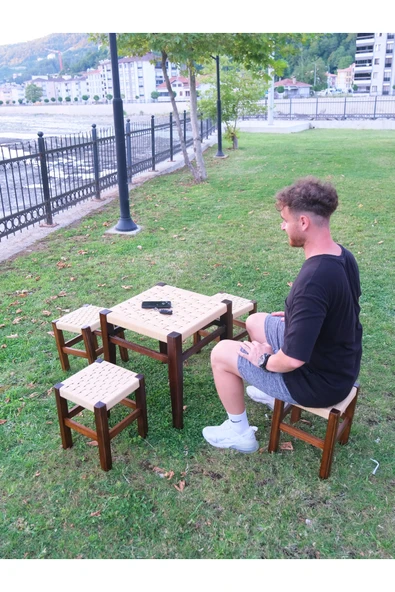 ARMES EV CONCEPT Ömeli Hasır Masa ve 1 Adet Örme Hasır Tabure Takımı | 1 Masa - 1 Tabure - Resim 3